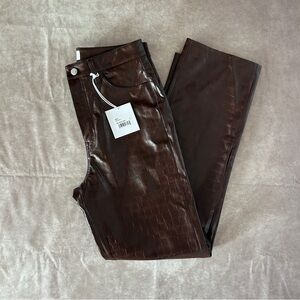 NWT Pistola Cassie Tobacco Croc Embossed Chocolate Brown Trouser Pants Faux 29